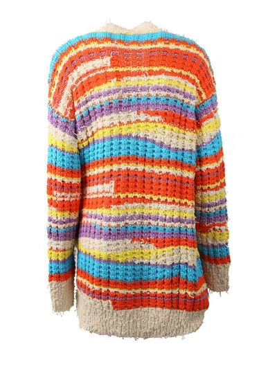 Msgm Striped Chunky Knit Cardigan In Multi