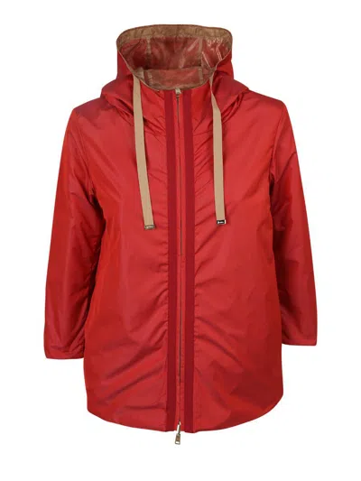 Herno Velour Zip-up Hoodie In Red