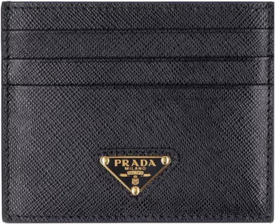 Prada Black Leather Card Holder In Black