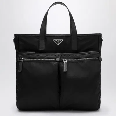 Prada Logoed Tote Bag In Black