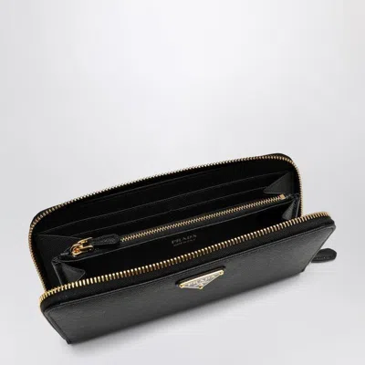 Prada Triangle Logo Saffiano Leather Zip-around Wallet In Black