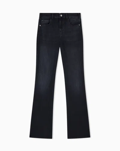 Emporio Armani J47 Mid-high Rise Jeans With A Flared Leg In A Worn-look Stretch Denim