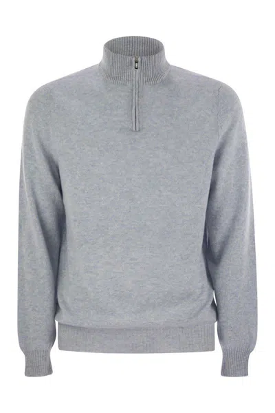 Fedeli Favonio Persia - Cashmere Half-zip Sweater In Gray