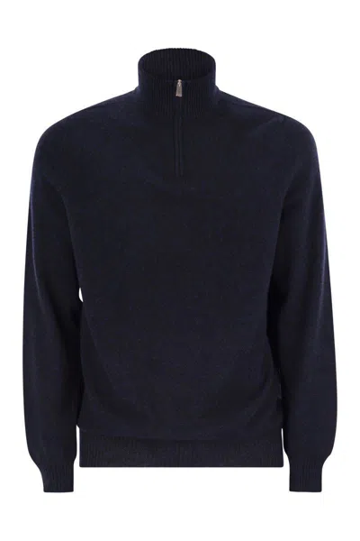 Fedeli Favonio - Zip Turtleneck Sweater In Cashmere In Blue