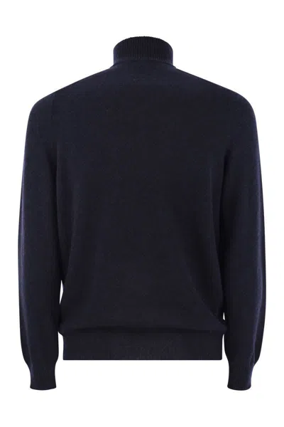 Fedeli Favonio - Zip Turtleneck Sweater In Cashmere In Blue