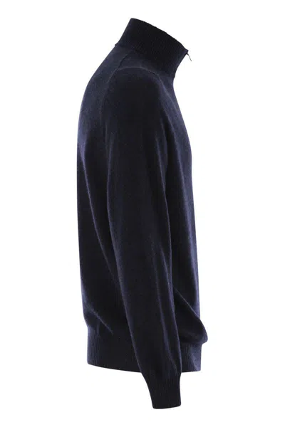 Fedeli Favonio - Zip Turtleneck Sweater In Cashmere In Blue