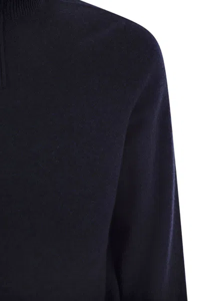 Fedeli Favonio - Zip Turtleneck Sweater In Cashmere In Blue