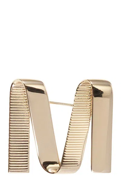Max Mara Metal M Brooch In Gold