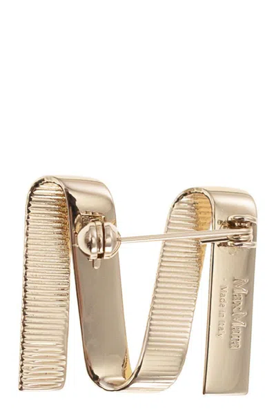Max Mara Metal M Brooch In Gold