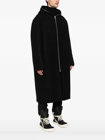Rick Owens Dracucollar Fold-neck Zip-front Leather Coat In Black