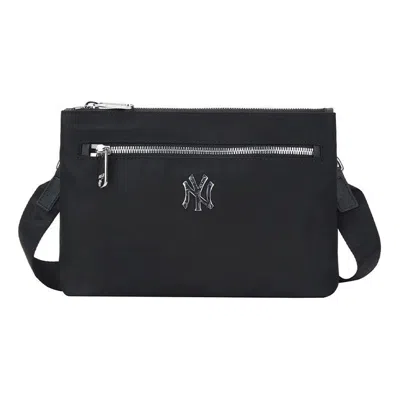 Mlb Ny New York Yankees Silver Logo Zipper Shoulder Messenger Bag Black