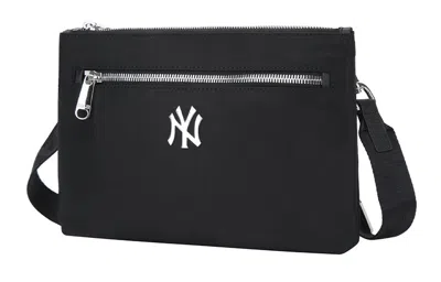 Mlb Ny New York Yankees Silver Logo Zipper Shoulder Messenger Bag Black