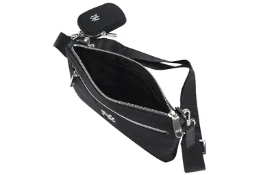 Mlb Ny New York Yankees Silver Logo Zipper Shoulder Messenger Bag Black