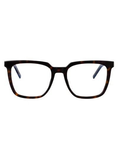 Saint Laurent Havana-havana-transparent Recycled Acetate Glasses In Brown