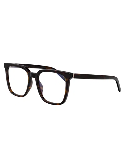 Saint Laurent Havana-havana-transparent Recycled Acetate Glasses In Brown