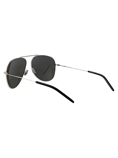 Saint Laurent Silver-silver-grey Metal Sunglasses In Black