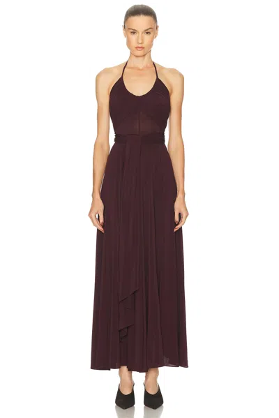 Alaïa Long Burgundy Draped Jersey Dress In Black