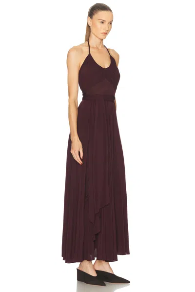 Alaïa Long Burgundy Draped Jersey Dress In Black