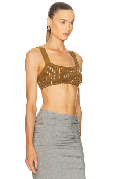 Attico Crystal Square Neckline Sleeveless Cropped Top In Green