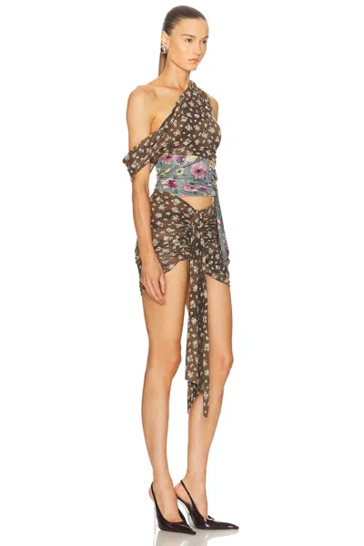 Attico One-shoulder Patchwork Mini Dress In Multi
