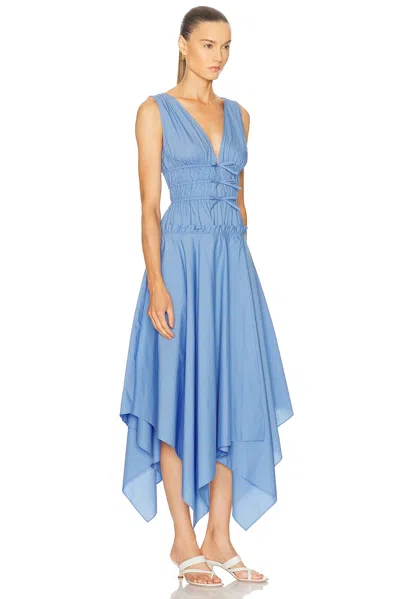 Aknvas Zelie Tie-front Cotton Poplin Dress In Blue