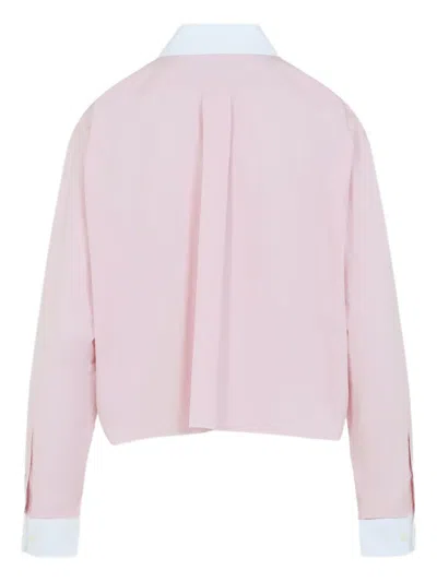 Miu Miu Logo-embroidered Frayed-hem Shirt In Pink