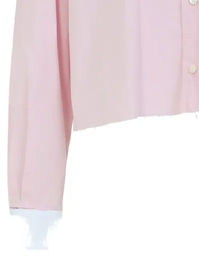 Miu Miu Logo-embroidered Frayed-hem Shirt In Pink