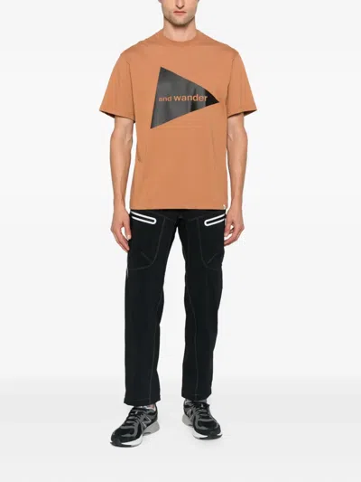 And Wander Triangle-print T-shirt In Brown