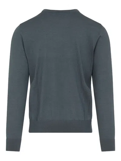 Brioni Ribbed Crewneck Sweater With Cuffs And Hem In Blue