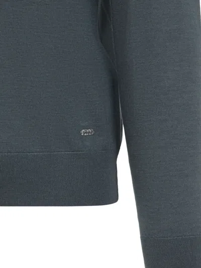 Brioni Ribbed Crewneck Sweater With Cuffs And Hem In Blue