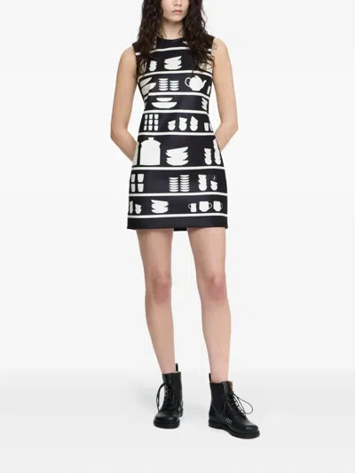 Jw Anderson Mini Shift Printed Minidress In Black