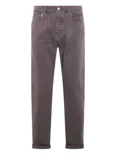 Brunello Cucinelli Relaxed Fit Trousers With Rolled Cuffs In Brown