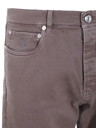 Brunello Cucinelli Relaxed Fit Trousers With Rolled Cuffs In Brown
