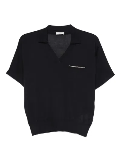 Peserico Short-sleeved Cashmere Blend Sweater With V-neckline In Blue