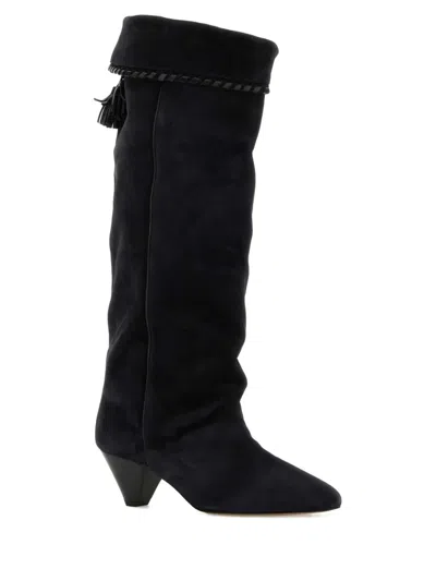 Isabel Marant Suede Knee Length Boots With Cone Heel In Black