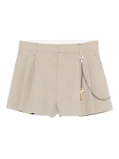 Alexander Wang Pleated Chain-embellished Shorts In Neutral