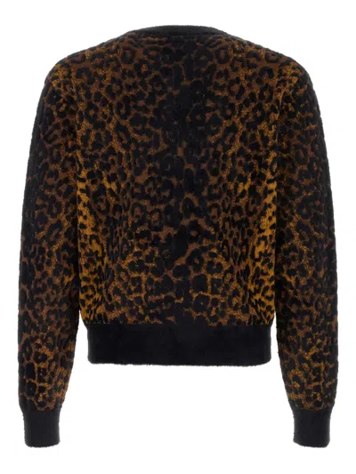 Versace Leopard Jacquard Chenille Knit Sweater In Animal Print