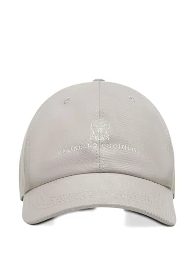 Brunello Cucinelli Logo-embroidered Cap In Gray