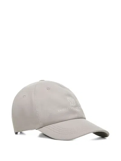 Brunello Cucinelli Logo-embroidered Cap In Gray