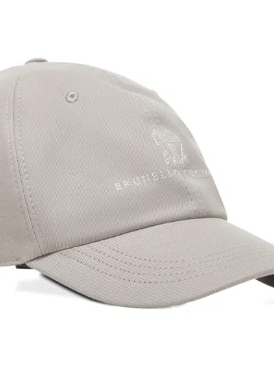 Brunello Cucinelli Logo-embroidered Cap In Gray