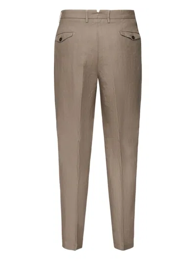 Santaniello Linen Pleated Trousers In Neutral