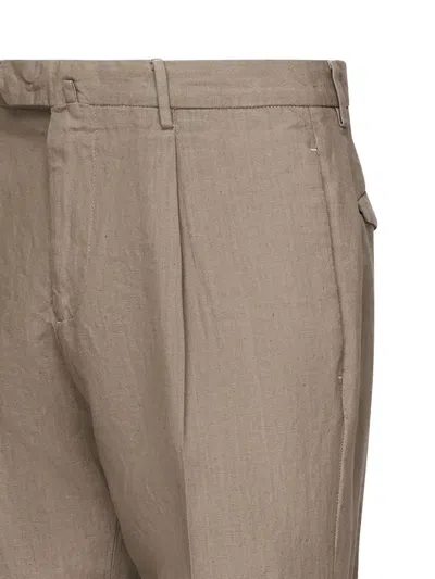 Santaniello Linen Pleated Trousers In Neutral