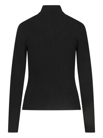 Courrèges Black Reedition Rib Knit Mock Neck Sweater In Black