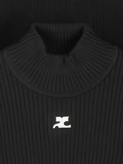Courrèges Black Reedition Rib Knit Mock Neck Sweater In Black