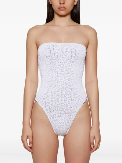 Bondeye Fane Leopard-print Strapless Swimsuit In White