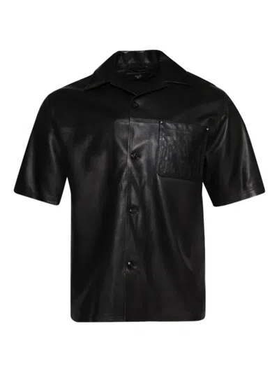 Amiri Ma Embroidery Leather Shirt In Black