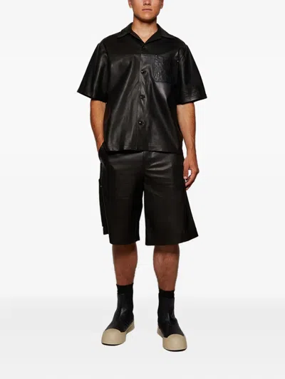 Amiri Ma Embroidery Leather Shirt In Black