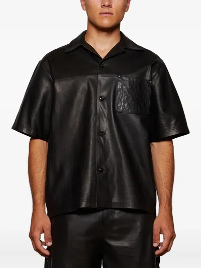 Amiri Ma Embroidery Leather Shirt In Black