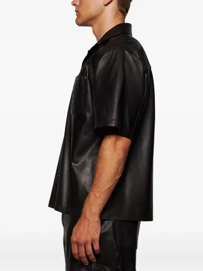 Amiri Ma Embroidery Leather Shirt In Black