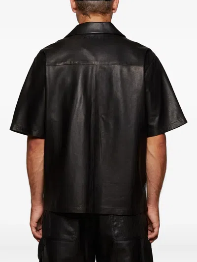 Amiri Ma Embroidery Leather Shirt In Black